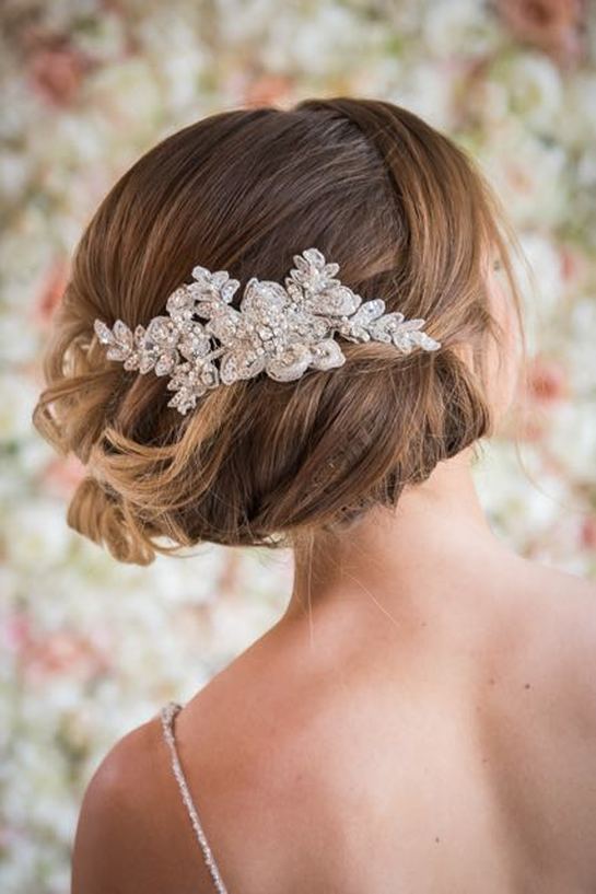 Bride wearing the Brooklyn Comb in an updo hairstyle