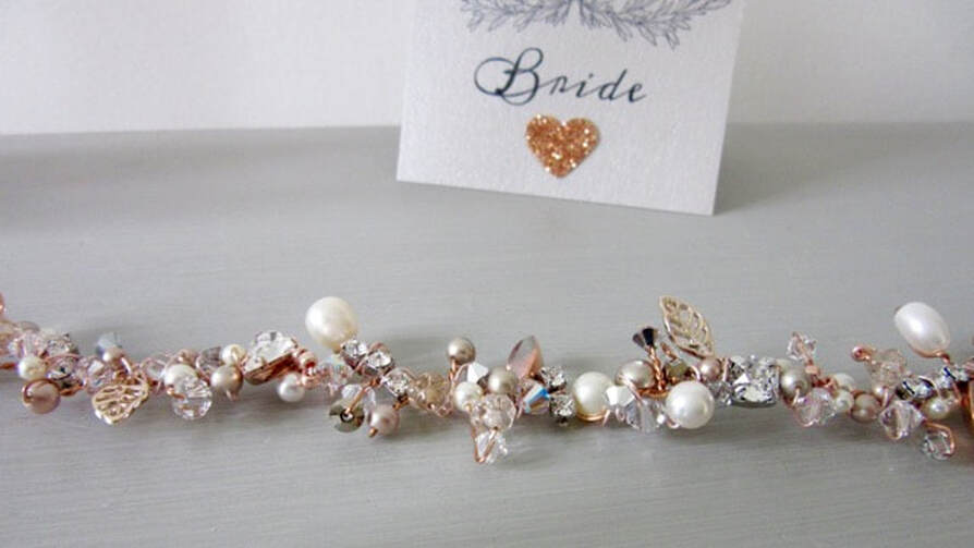 rose gold petunia vine with leaves pearls and pretty details handmade for the bride