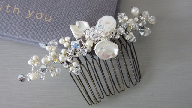 Katherine Comb is a bespoke headpiece with Keshi Pearls and Swarovski crystals
