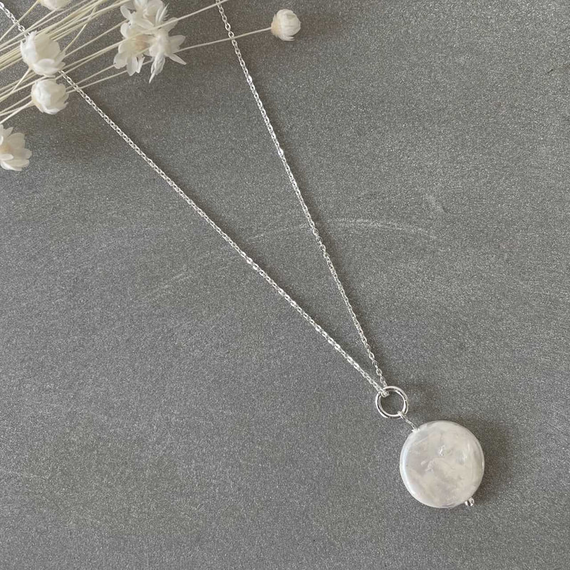 pearl disc silver necklace